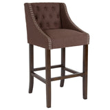 English Elm Series 30" High Transitional Tufted Walnut Barstool with Accent Nail Trim