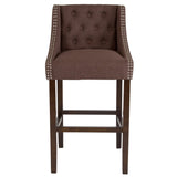 English Elm Series 30" High Transitional Tufted Walnut Barstool with Accent Nail Trim