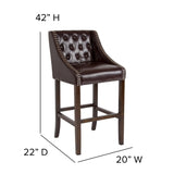 English Elm Series 30" High Transitional Tufted Walnut Barstool with Accent Nail Trim