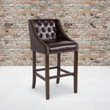 English Elm Series 30" High Transitional Tufted Walnut Barstool with Accent Nail Trim