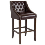 English Elm Series 30" High Transitional Tufted Walnut Barstool with Accent Nail Trim