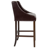 English Elm Series 30" High Transitional Tufted Walnut Barstool with Accent Nail Trim