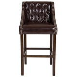 English Elm Series 30" High Transitional Tufted Walnut Barstool with Accent Nail Trim