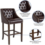 English Elm Series 30" High Transitional Tufted Walnut Barstool with Accent Nail Trim