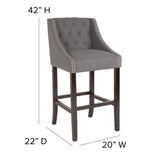 English Elm Series 30" High Transitional Tufted Walnut Barstool with Accent Nail Trim