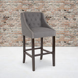 English Elm Series 30" High Transitional Tufted Walnut Barstool with Accent Nail Trim