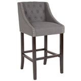 English Elm Series 30" High Transitional Tufted Walnut Barstool with Accent Nail Trim