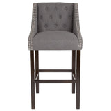 English Elm Series 30" High Transitional Tufted Walnut Barstool with Accent Nail Trim