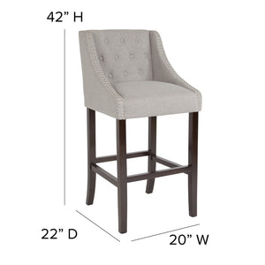 English Elm Series 30" High Transitional Tufted Walnut Barstool with Accent Nail Trim