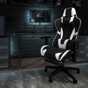 English Elm Commercial Grade Gaming Chair Racing Office Ergonomic Computer Chair with Fully Reclining Back and Slide-Out Footrest in LeatherSoft