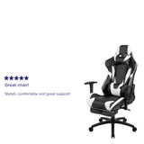 English Elm Commercial Grade Gaming Chair Racing Office Ergonomic Computer Chair with Fully Reclining Back and Slide-Out Footrest in LeatherSoft