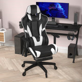 English Elm Commercial Grade Gaming Chair Racing Computer Chair with Reclining Back, Slide-Out Footrest, and Transparent Roller Wheels in LeatherSoft