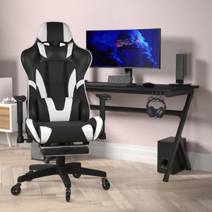 English Elm Commercial Grade Gaming Chair Racing Computer Chair with Reclining Back, Slide-Out Footrest, and Transparent Roller Wheels in LeatherSoft