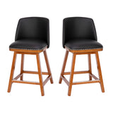 English Elm Commercial Grade - Set of 2 Transitional 24 Inch LeatherSoft Upholstered Counter Stools with Silver Nailhead Trim and Walnut Finish Solid Wood Frames,