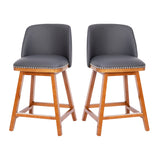 English Elm Commercial Grade - Set of 2 Transitional 24 Inch LeatherSoft Upholstered Counter Stools with Silver Nailhead Trim and Walnut Finish Solid Wood Frames,