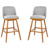 English Elm Commercial Grade - Set of 2 Transitional 30 Inch Faux Linen Upholstered Barstools with Silver Nailhead Trim and Walnut Finish Solid Wood Frames,