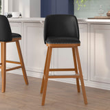 Commercial Grade - Set of 2 Transitional 30 Inch LeatherSoft Upholstered Barstools with Silver Nailhead Trim and Walnut Finish Solid Wood Frames,