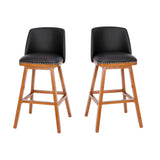 English Elm Commercial Grade - Set of 2 Transitional 30 Inch LeatherSoft Upholstered Barstools with Silver Nailhead Trim and Walnut Finish Solid Wood Frames,