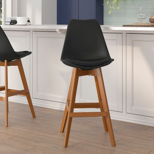 English Elm Commercial Grade - Set of 2 Modern Commercial Counter Stools - Plastic Backrest - LeatherSoft Padded Seat - 27 Inch Counter Stools - Walnut Finish Wood Frame