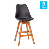 English Elm Commercial Grade - Set of 2 Modern Commercial Counter Stools - Plastic Backrest - LeatherSoft Padded Seat - 27 Inch Counter Stools - Walnut Finish Wood Frame