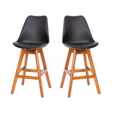 English Elm Commercial Grade - Set of 2 Modern Commercial Counter Stools - Plastic Backrest - LeatherSoft Padded Seat - 27 Inch Counter Stools - Walnut Finish Wood Frame