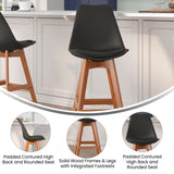 English Elm Commercial Grade - Set of 2 Modern Commercial Counter Stools - Plastic Backrest - LeatherSoft Padded Seat - 27 Inch Counter Stools - Walnut Finish Wood Frame