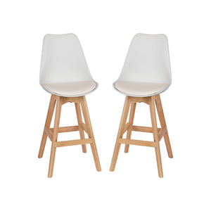 English Elm Commercial Grade - Set of 2 Modern Commercial Counter Stools - Plastic Backrest - LeatherSoft Padded Seat - 27 Inch Counter Stools - Oak Finish Wood Frame