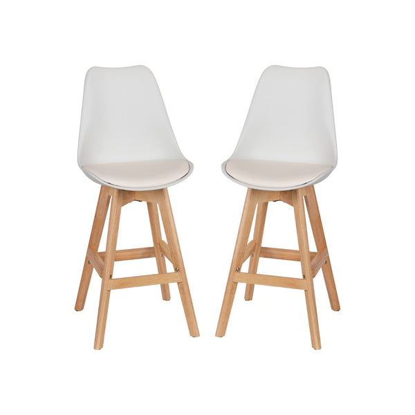 English Elm Commercial Grade - Set of 2 Modern Commercial Counter Stools - Plastic Backrest - LeatherSoft Padded Seat - 27 Inch Counter Stools - Oak Finish Wood Frame