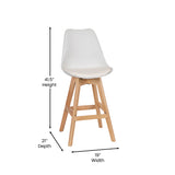 English Elm Commercial Grade - Set of 2 Modern Commercial Counter Stools - Plastic Backrest - LeatherSoft Padded Seat - 27 Inch Counter Stools - Oak Finish Wood Frame