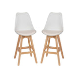 English Elm Commercial Grade - Set of 2 Modern Commercial Counter Stools - Plastic Backrest - LeatherSoft Padded Seat - 27 Inch Counter Stools - Oak Finish Wood Frame