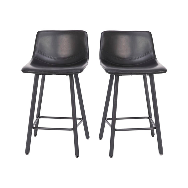 English Elm Commercial Grade Modern Armless 24 Inch Counter Height Stools Commercial Grade with Footrests in and Matte Metal Frames - Set of 2