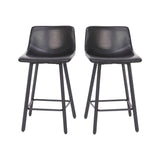 English Elm Commercial Grade Modern Armless 24 Inch Counter Height Stools Commercial Grade with Footrests in and Matte Metal Frames - Set of 2