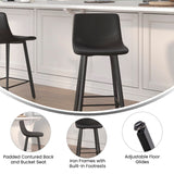 English Elm Commercial Grade Modern Armless 24 Inch Counter Height Stools Commercial Grade with Footrests in and Matte Metal Frames - Set of 2