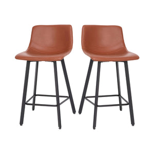 English Elm Commercial Grade Modern Armless 24 Inch Counter Height Stools Commercial Grade with Footrests in and Black Matte Metal Frames - Set of 2