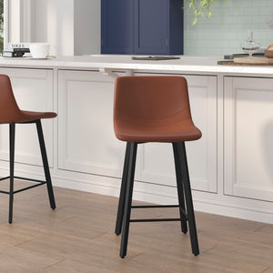 English Elm Commercial Grade Modern Armless 24 Inch Counter Height Stools Commercial Grade with Footrests in and Black Matte Metal Frames - Set of 2