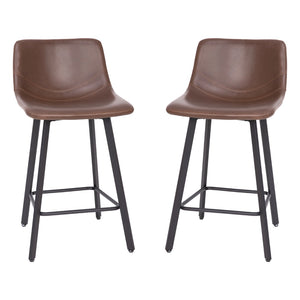 English Elm Commercial Grade Modern Armless 24 Inch Counter Height Stools Commercial Grade w/Footrests in and Black Matte Metal Frames - Set of 2