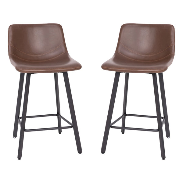 English Elm Commercial Grade Modern Armless 24 Inch Counter Height Stools Commercial Grade w/Footrests in and Black Matte Metal Frames - Set of 2