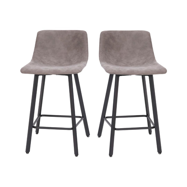 English Elm Commercial Grade Modern Armless 24 Inch Counter Height Stools Commercial Grade with Footrests in and Black Matte Metal Frames - Set of 2