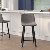 English Elm Commercial Grade Modern Armless 24 Inch Counter Height Stools Commercial Grade with Footrests in and Black Matte Metal Frames - Set of 2