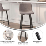 English Elm Commercial Grade Modern Armless 24 Inch Counter Height Stools Commercial Grade with Footrests in and Black Matte Metal Frames - Set of 2