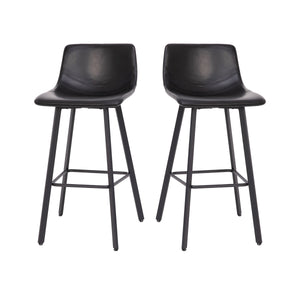 English Elm Commercial Grade Modern Armless 30 Inch Bar Height Commercial Grade Barstools with Footrests in and Matte Iron Frames - Set of 2