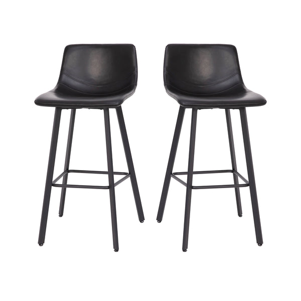 English Elm Commercial Grade Modern Armless 30 Inch Bar Height Commercial Grade Barstools with Footrests in and Matte Iron Frames - Set of 2