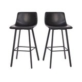 English Elm Commercial Grade Modern Armless 30 Inch Bar Height Commercial Grade Barstools with Footrests in and Matte Iron Frames - Set of 2