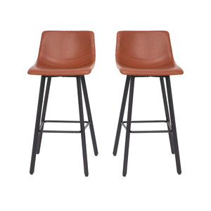 English Elm Commercial Grade Modern Armless 30 Inch Bar Height Commercial Grade Barstools with Footrests in and Black Matte Iron Frames - Set of 2