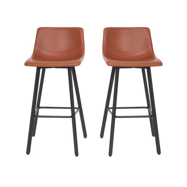 English Elm Commercial Grade Modern Armless 30 Inch Bar Height Commercial Grade Barstools with Footrests in and Black Matte Iron Frames - Set of 2