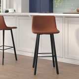 Commercial Grade Modern Armless 30 Inch Bar Height Commercial Grade Barstools with Footrests in and Black Matte Iron Frames - Set of 2