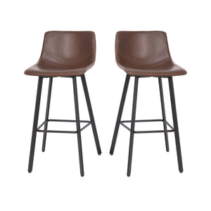 English Elm Commercial Grade Modern Armless 30 Inch Bar Height Commercial Grade Barstools with Footrests in and Black Matte Iron Frames - Set of 2
