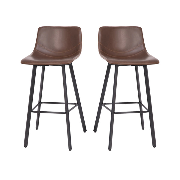 English Elm Commercial Grade Modern Armless 30 Inch Bar Height Commercial Grade Barstools with Footrests in and Black Matte Iron Frames - Set of 2