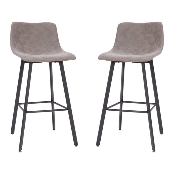 English Elm Commercial Grade Modern Armless 30 Inch Bar Height Commercial Grade Barstools with Footrests in and Black Matte Iron Frames - Set of 2