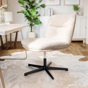 English Elm Commercial Grade Commercial Wide Mid-Back Cream Padded Faux Shearling Armless Stationary Task Office Chair with Adjustable Height, Swivel Function, Black Frame